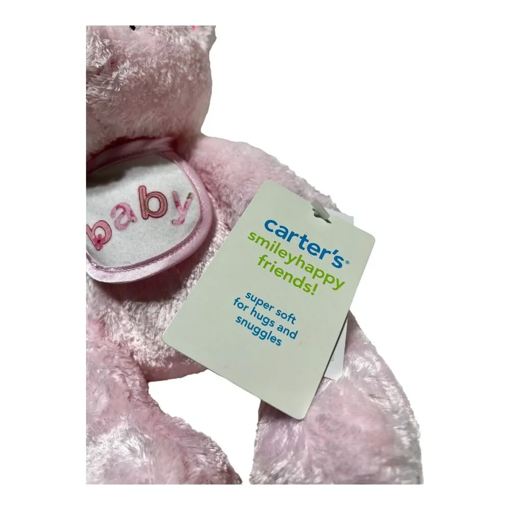 NWT Carters Pink Baby Girl Teddy Bear with Bib Plush Stuffed Animal New